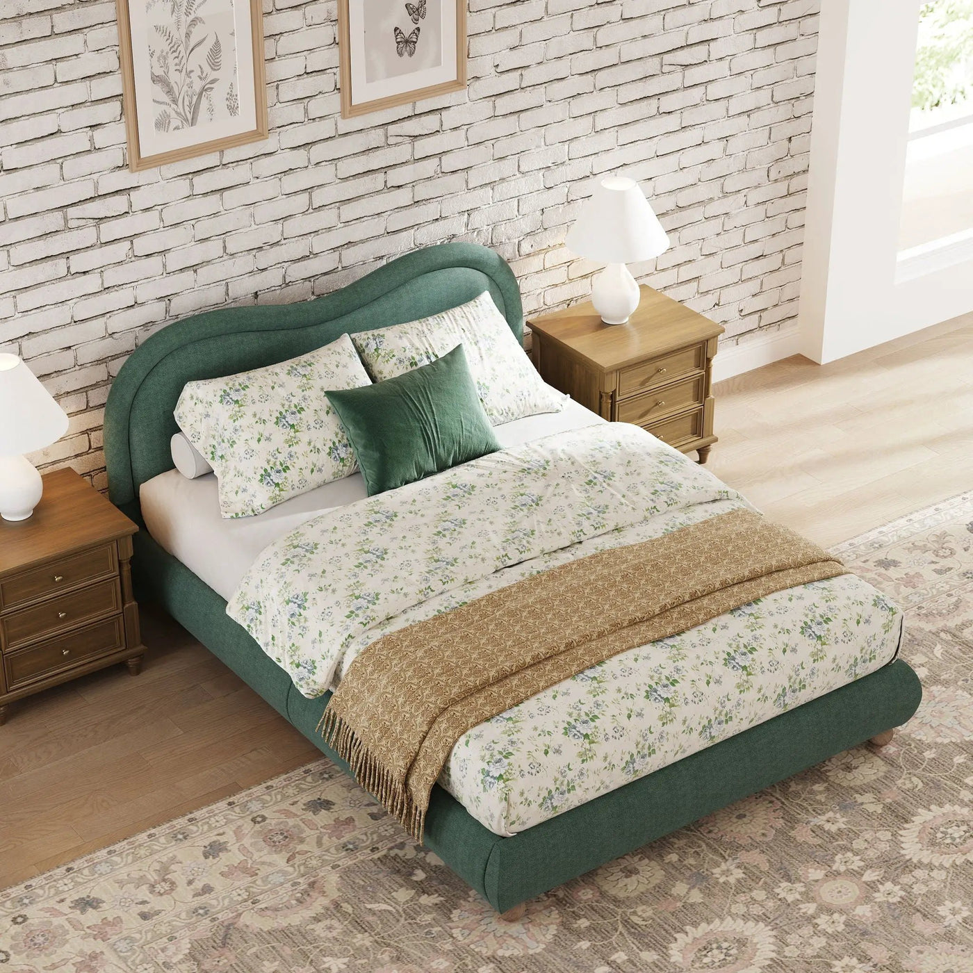 Upholstered Platform Bed Frame With Curved Headboard by HouseOfZazla