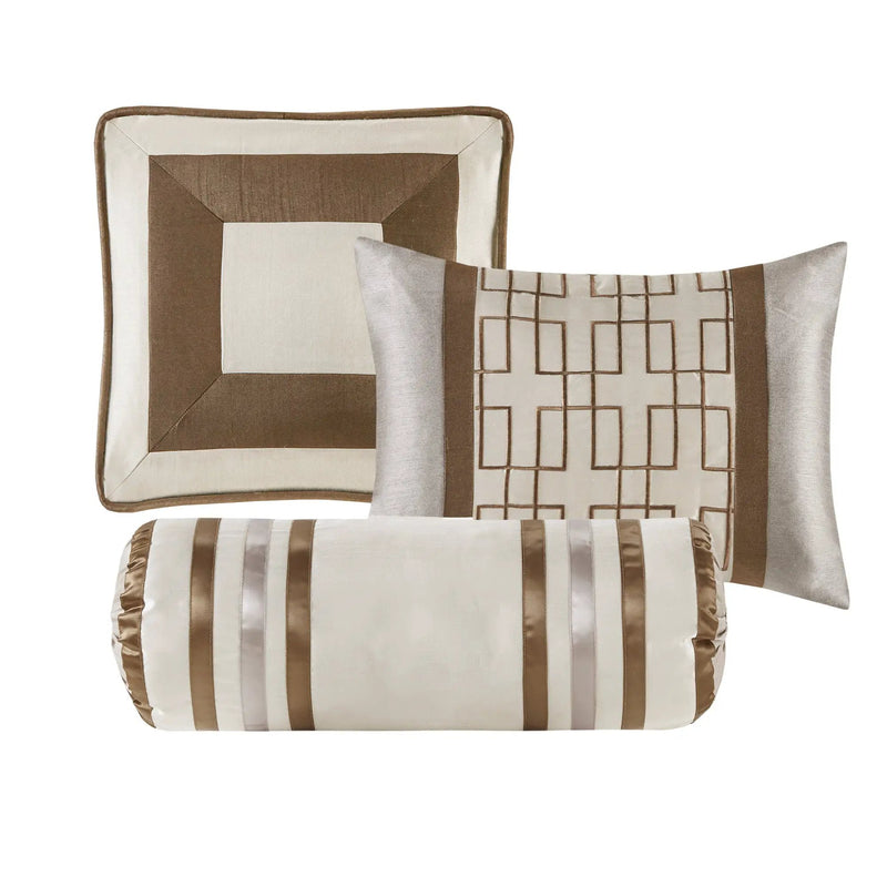 7 Piece Comforter Set Taupe/Brown King by HouseOfZazla