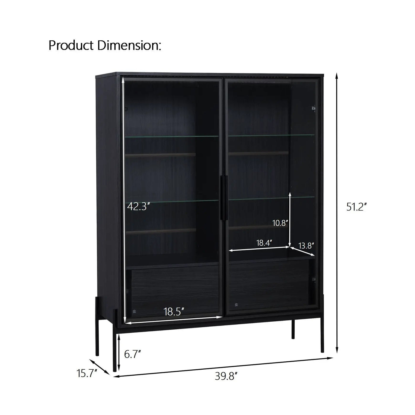 Modern Minimalist Style LED Curio Cabinet With Tempered Glass Door, Metal Legs by HouseOfZazla
