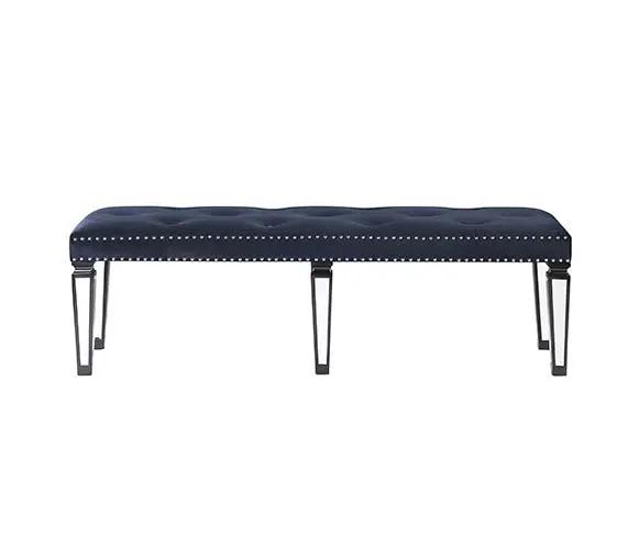 Varian II - Bench - Mirrored, Dark Navy Velvet & Black & Sliver by Unique Piece Furniture