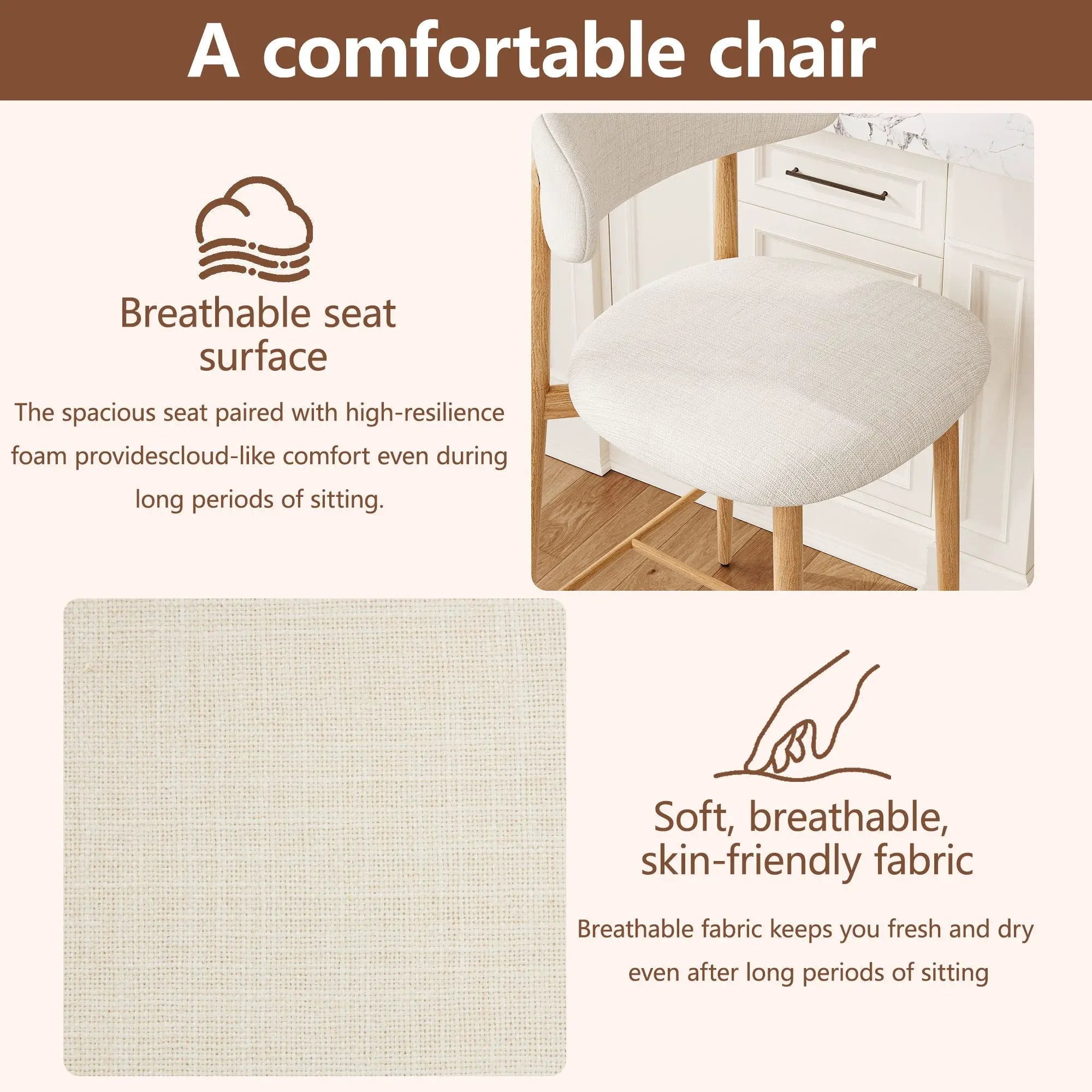 Upholstered Counter Height Bar Stools For Kitchen Island (Set of 2) - Beige by HouseOfZazla