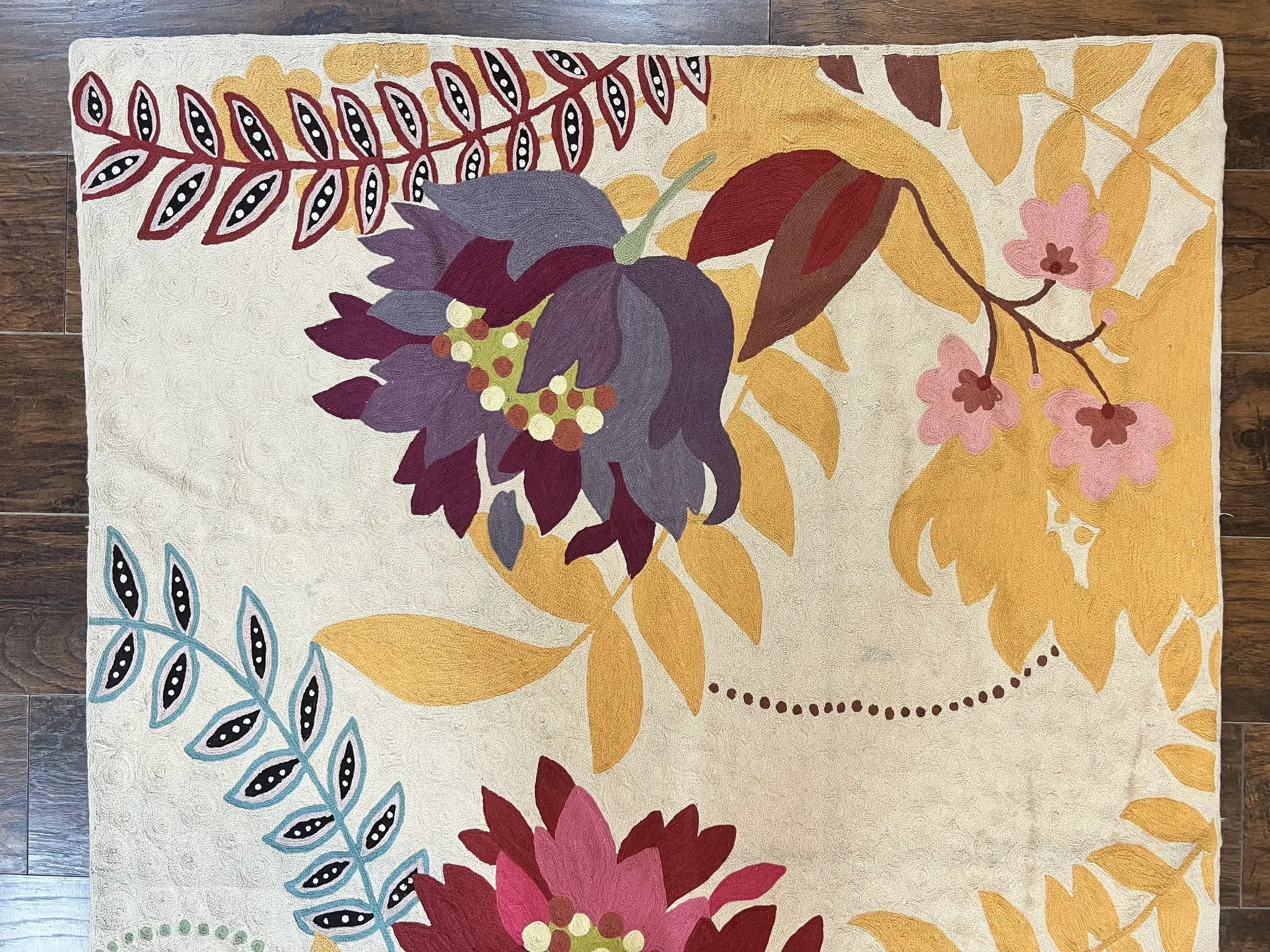 Indian Hand Stitched Rug 4x6, Floral, Silk, Large Floral Design by Jewel Rugs