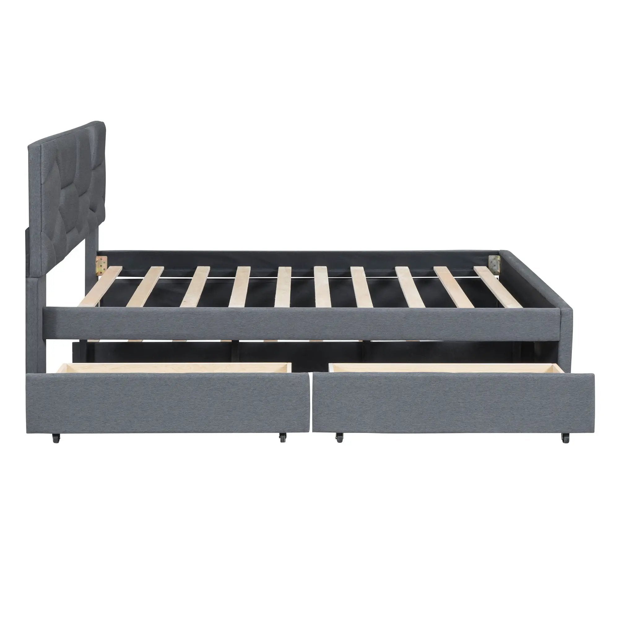 Upholstered Platform Bed With Brick Pattern Headboard And Twin Long Size Trundle by Unique Piece Furniture