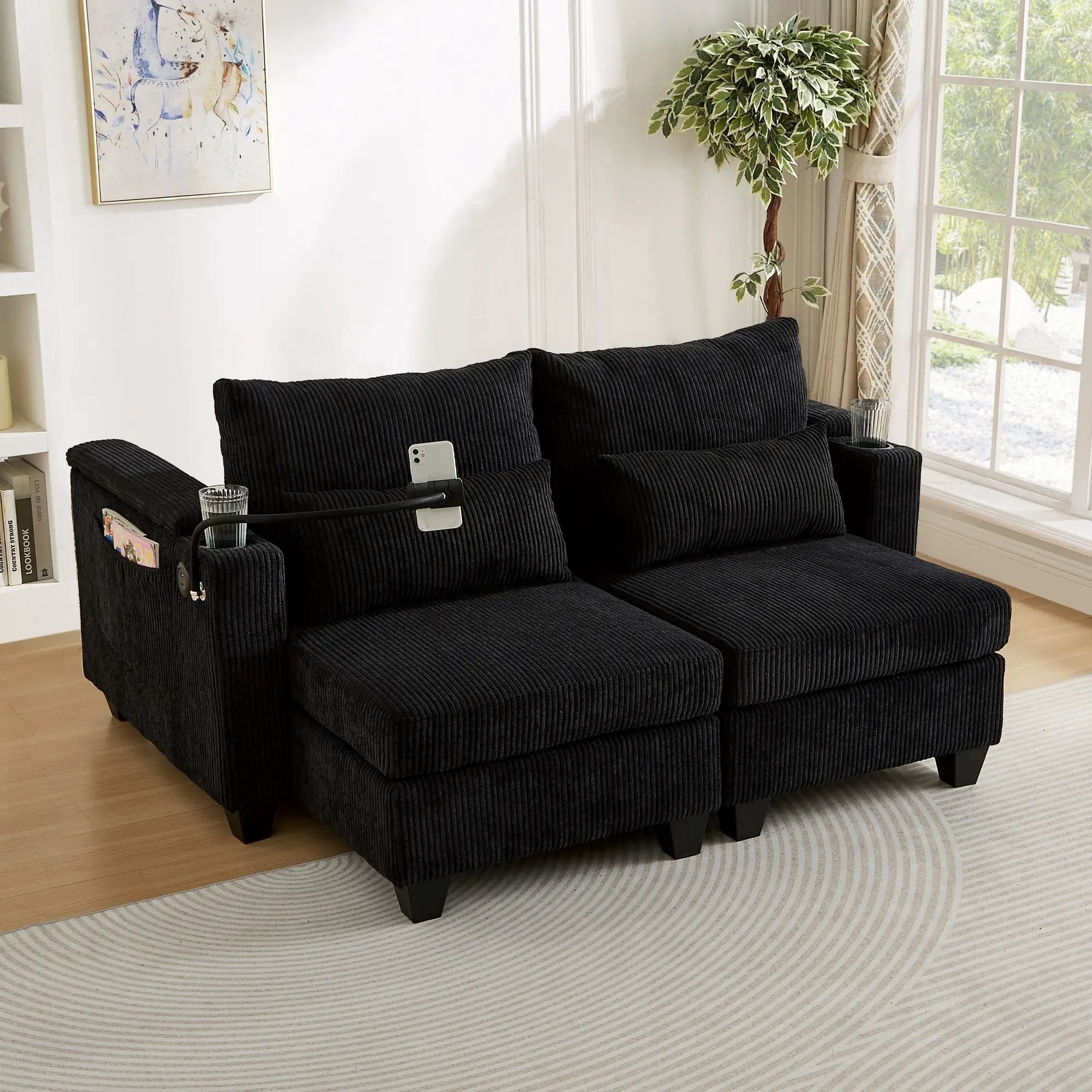 Convertible Chaise Lounge Sofa Chair With USB Ports, Cup Holders, Phone Holder And Storage by HouseOfZazla
