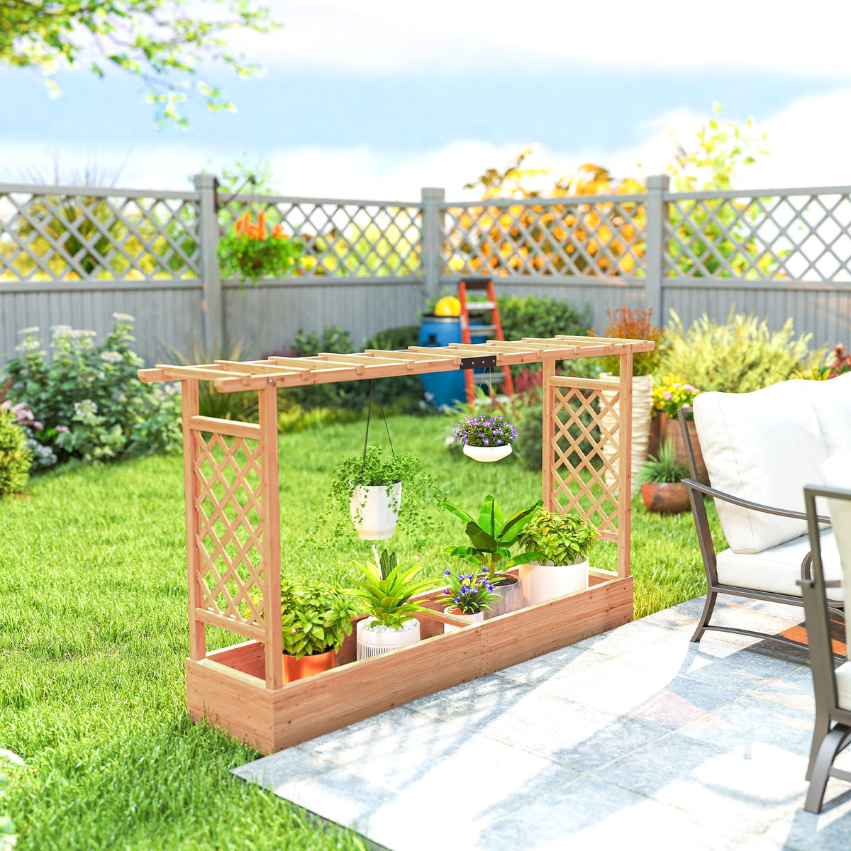 Wood Raised Garden Bed with Trellis - Large Outdoor Planter Box, photo 2 of 10