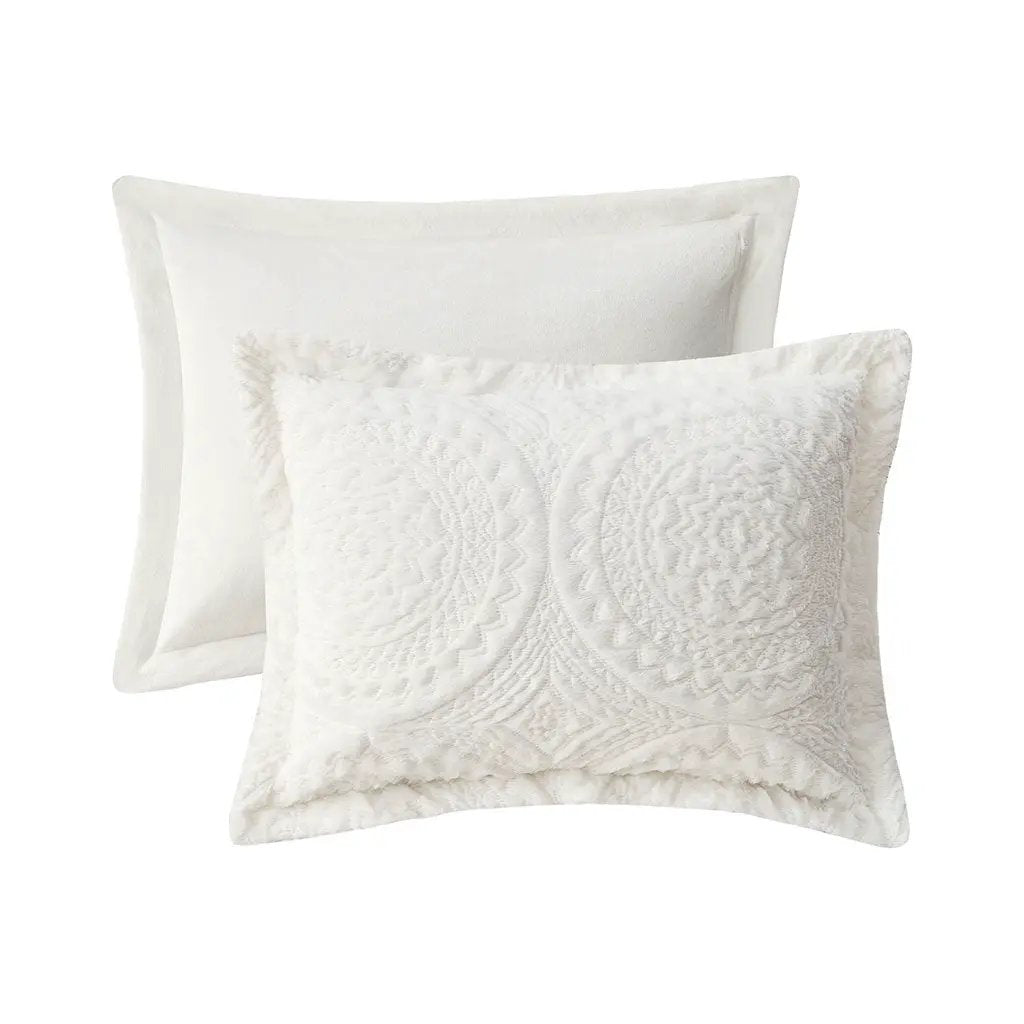 King/Cal King Embroidered Medallion Faux Fur Comforter Mini Set by HouseOfZazla