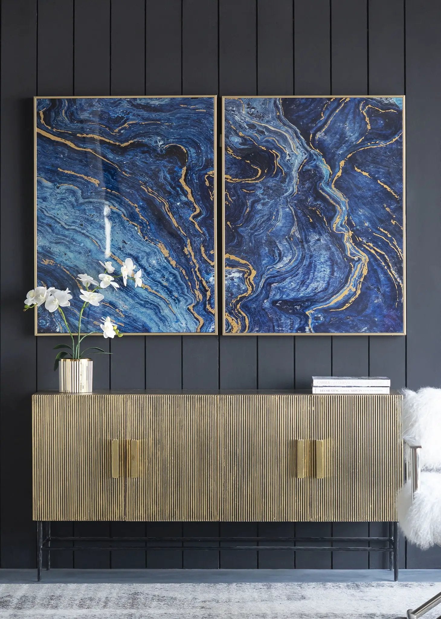 Framed Art Panels, Unique Marbled Design (Set of 2) - Blue by Unique Piece Furniture