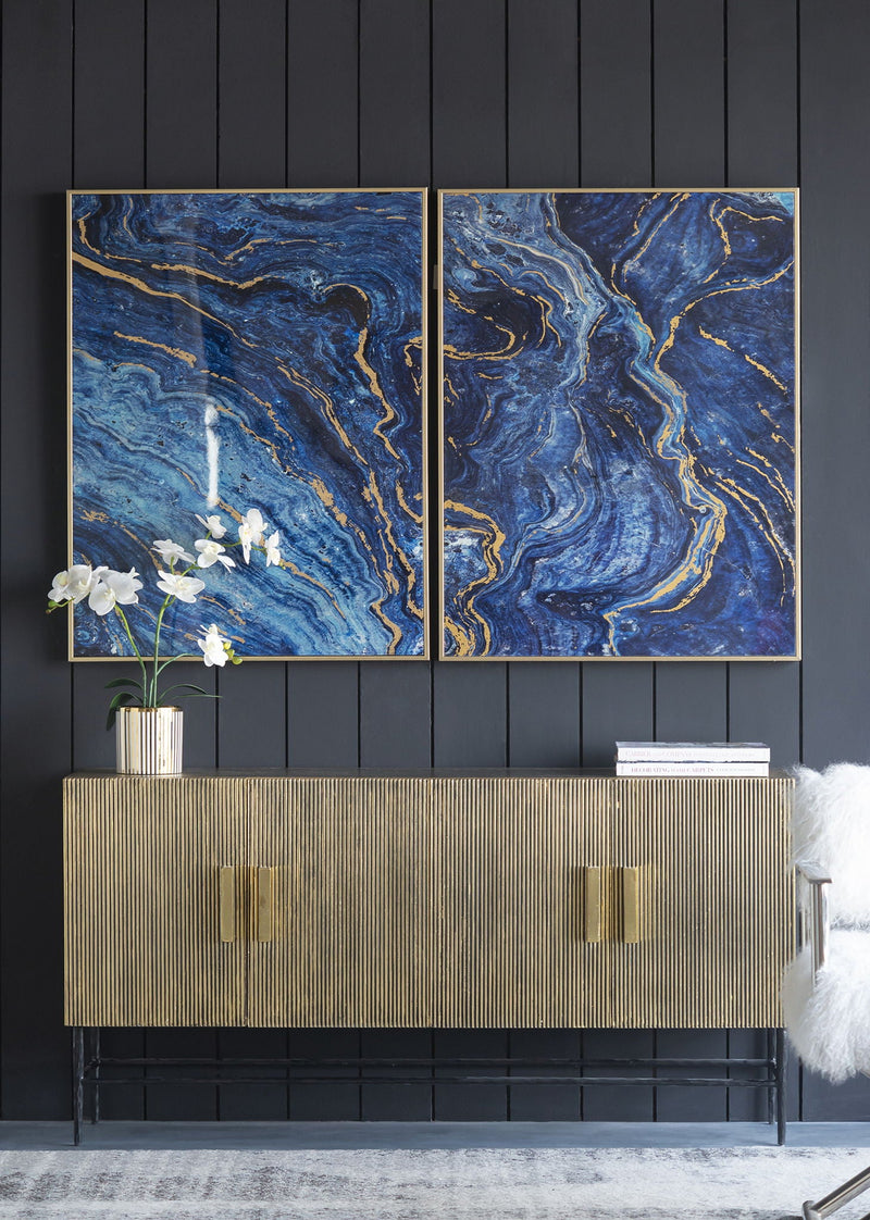 Framed Art Panels with Unique Marbled Design - Blue (Set of 2), photo 9 of 12