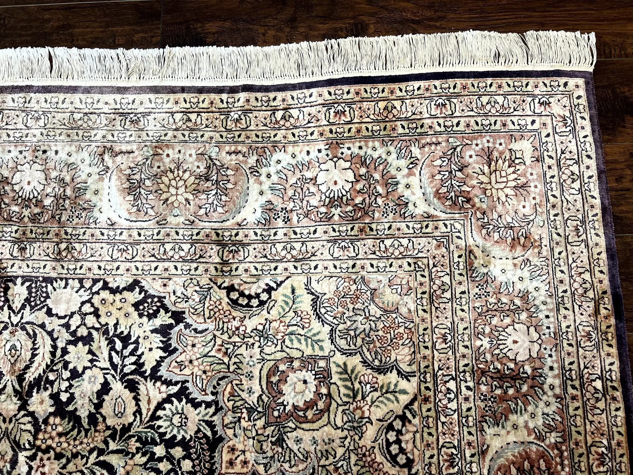 Silk Indian Kashmiri Rug 8x10, Floral Medallion, Indo Persian Carpet, Handmade Vintage Silk Rug by Jewel Rugs