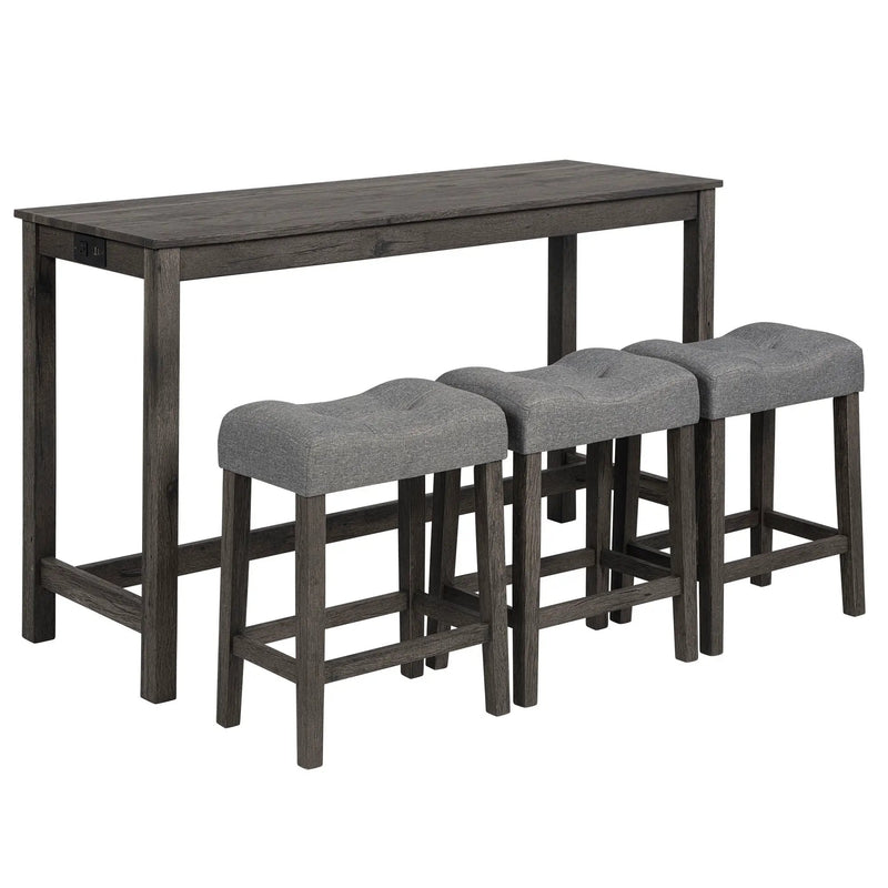 4 Piece Bar Table Set With Power Outlet, 3 Padded Stools by HouseOfZazla