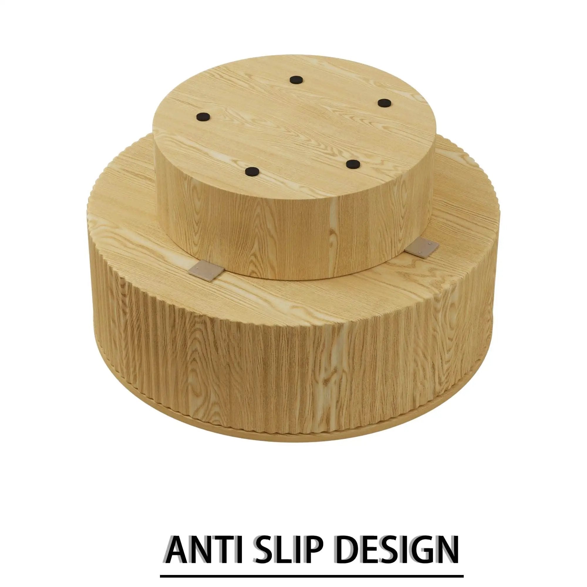 Modern Circular Coffee Table With Stripe Design And Storage Space