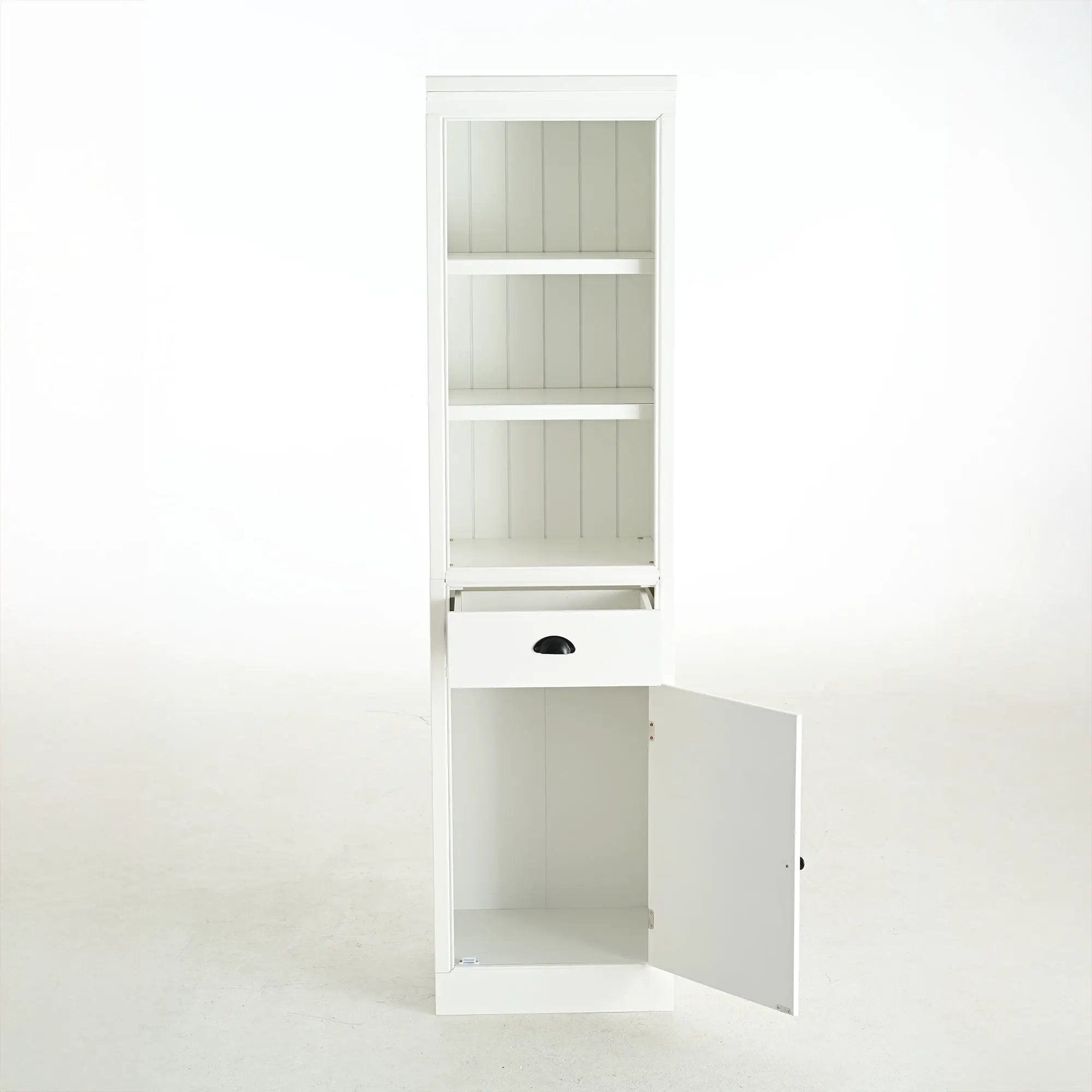 Retro Style 75'' Tall Display Shelf With Cabinet For Hallways Living Room Kitchen - White by HouseOfZazla