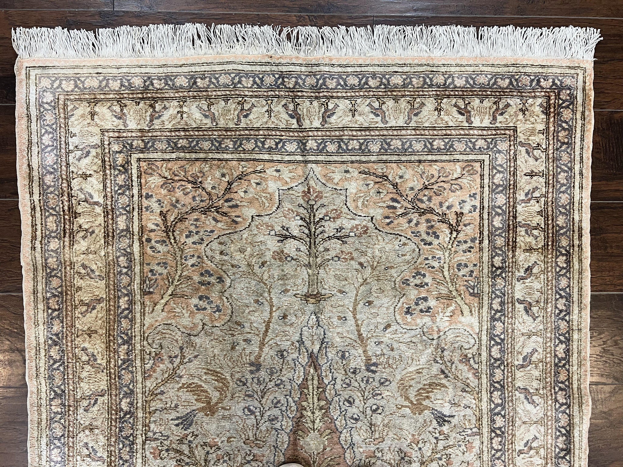 Turkish Kayseri Silk Rug 4x6, Tree of Life Pattern, Vintage Handmade Hand Knotted Carpet, Animal Pictorials, Birds by Jewel Rugs