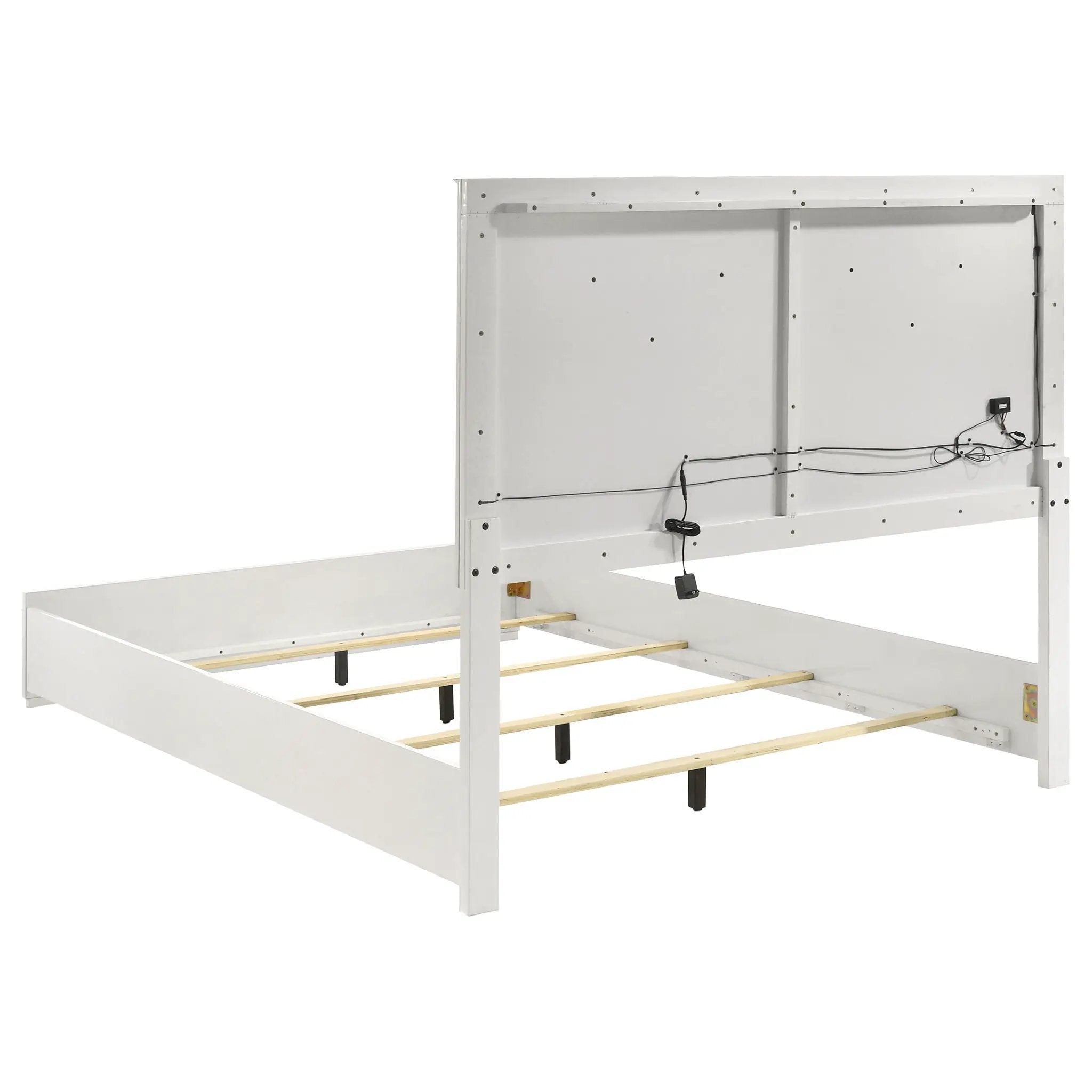 Ives Queen Panel Bed LED Headboard White High Gloss by Unique Piece Furniture