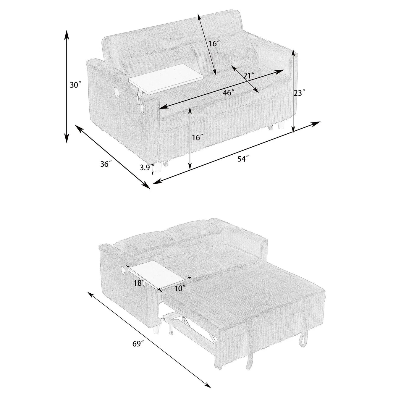 Pull Out Sofa With Movable Tabletop And USB Ports by HouseOfZazla
