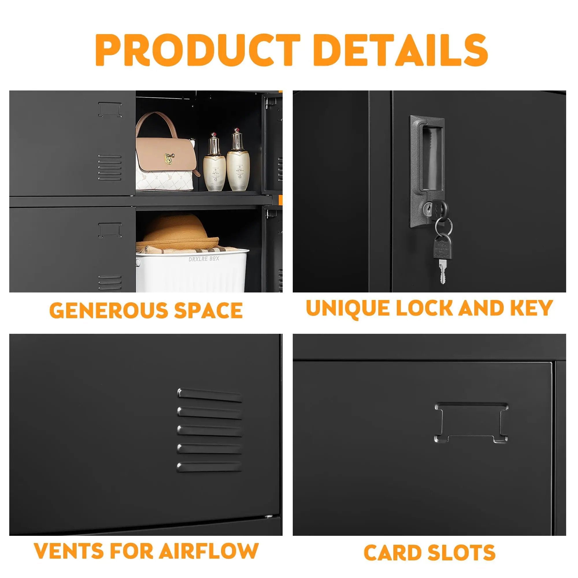 6 Door Employee Storage Locker, Lockers For Office, Gym, School, And Home With Card Slot - Black by HouseOfZazla