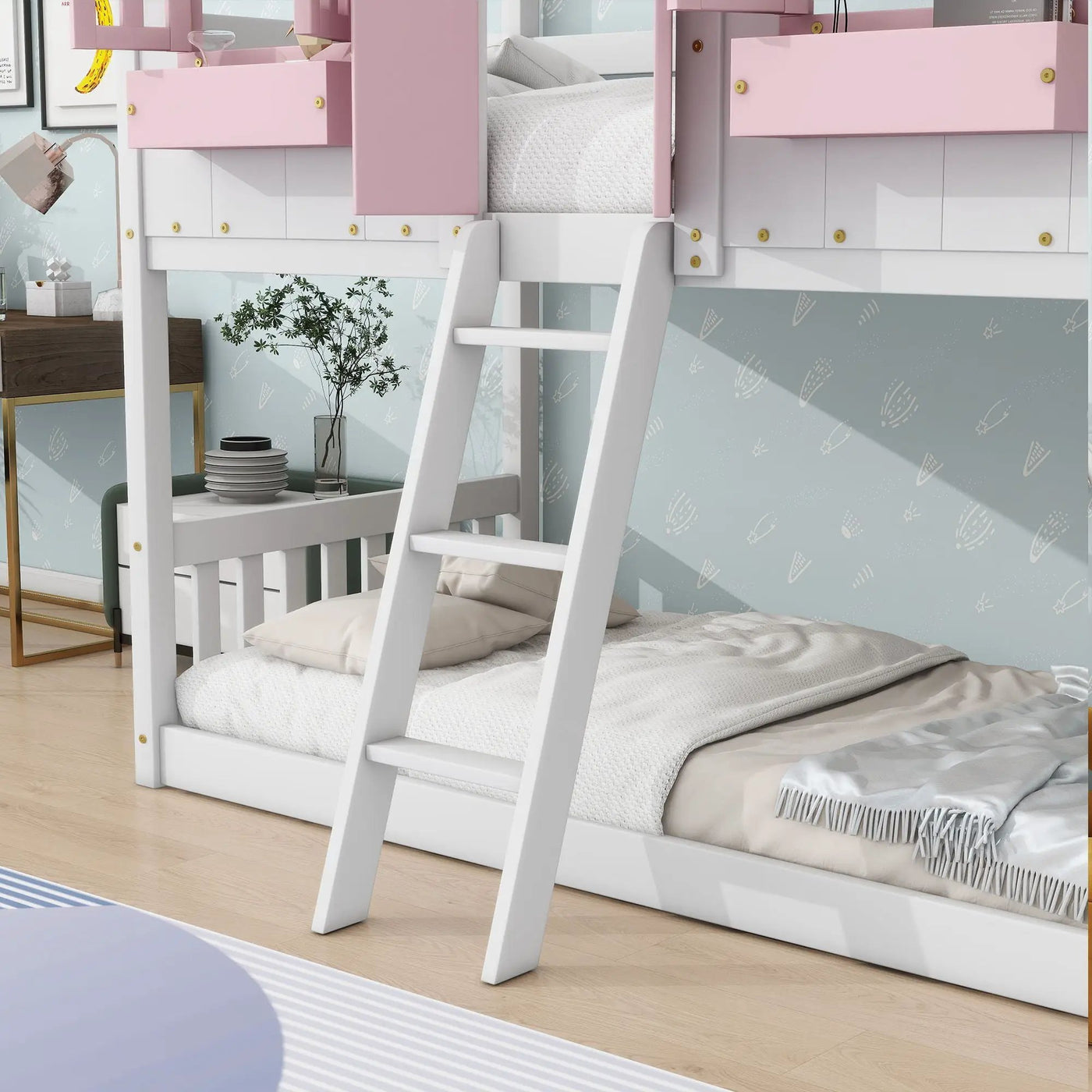 House Bunk Bed With Roof, Window, Window Box, Door, With Safety Guardrails And Ladder by Unique Piece Furniture