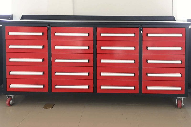 Garage Storage Cabinets With Workbench (With 20 Drawers) - Red by HouseOfZazla
