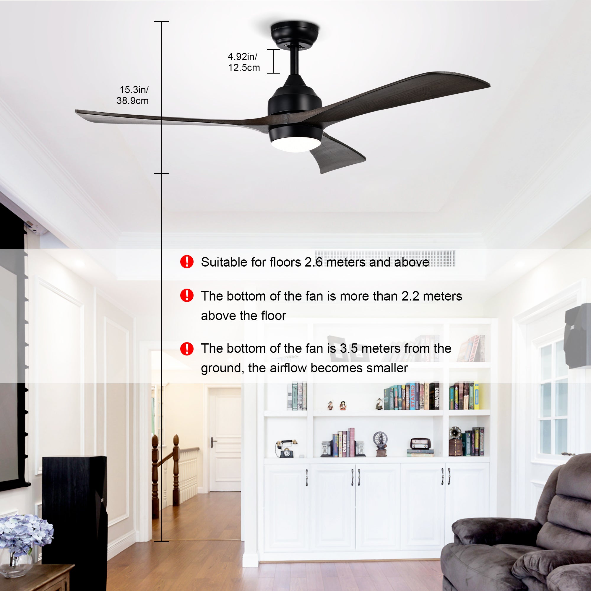 52" Solid Wood Blades Ceiling Fan with Lights Remote Control, Quiet DC Motor by HouseOfZazla