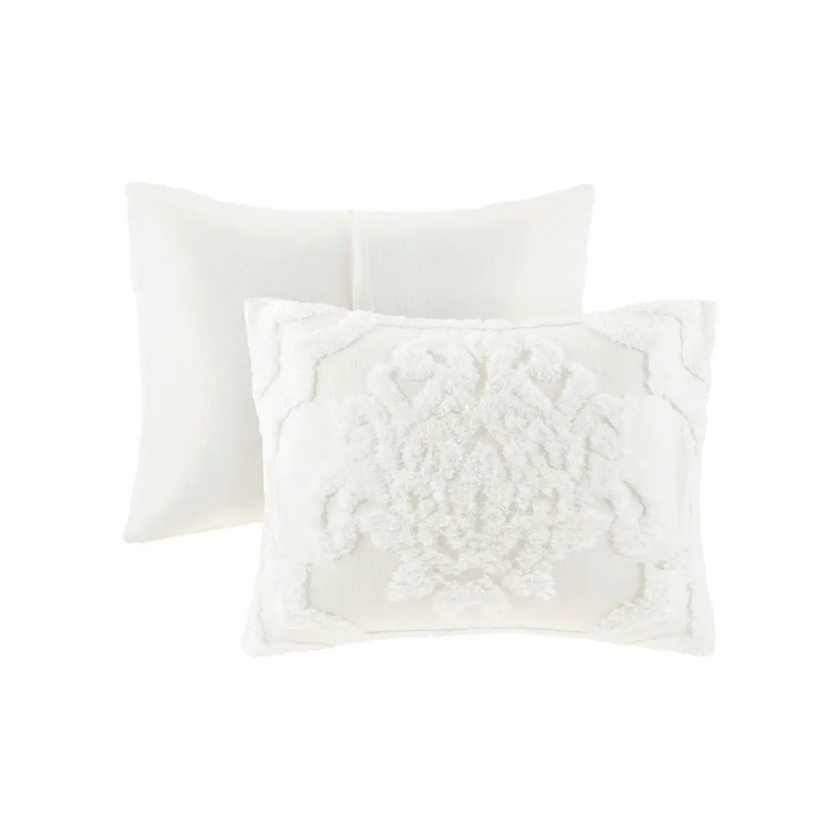 3 Piece Tufted Cotton Chenille Damask Comforter Set Off-White King/Cal King by HouseOfZazla