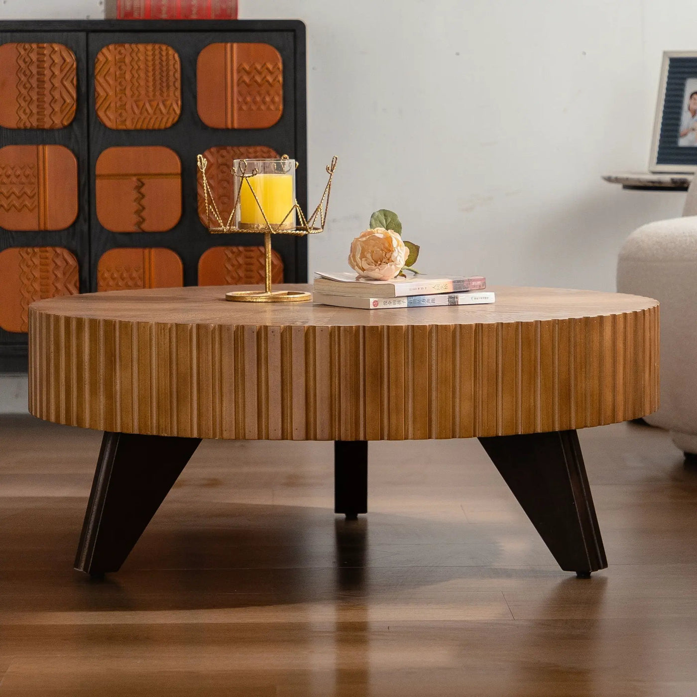 Round Retro Coffee With Solid Wood Legs by Unique Piece Furniture