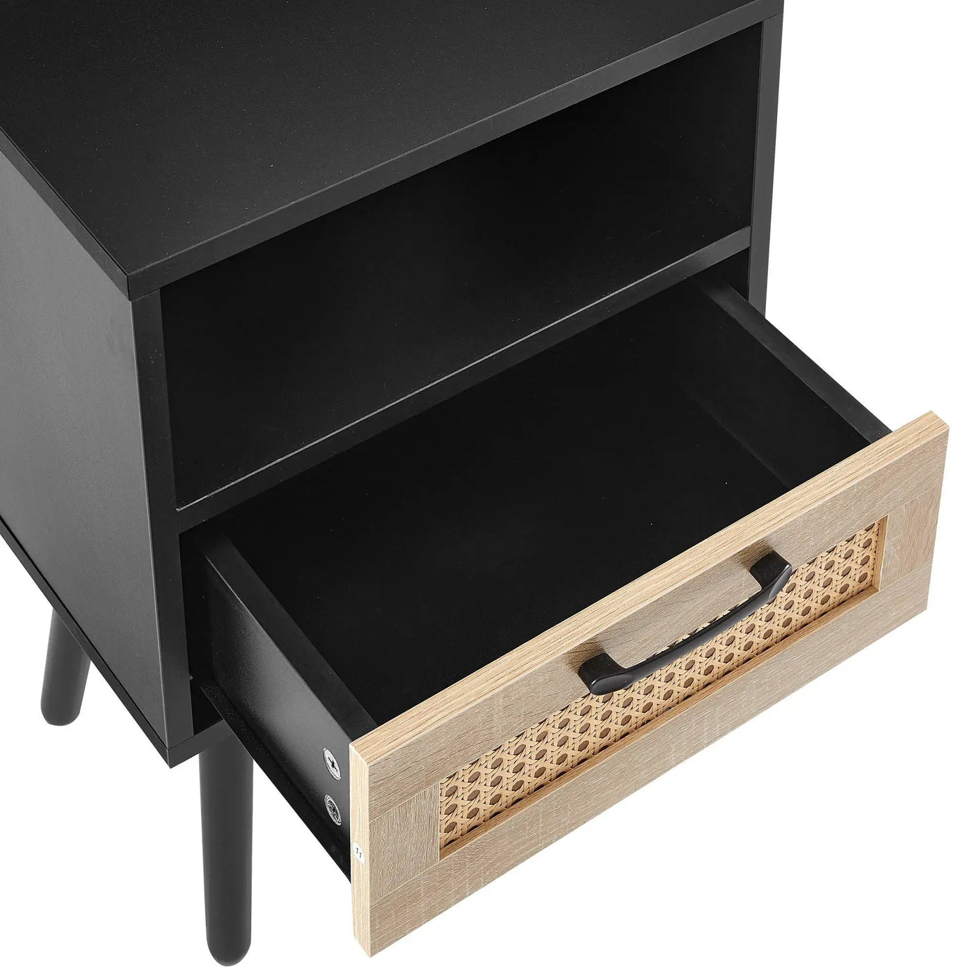 15.75" Rattan End Table With Drawer And Solid Wood Legs, Modern Nightstand, Side Table For Living Room, Bedroom by HouseOfZazla