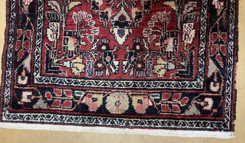 Antique Persian Hamadan Runner Rug 3.4 x 9, Red, Handmade Wool Runner by Jewel Rugs