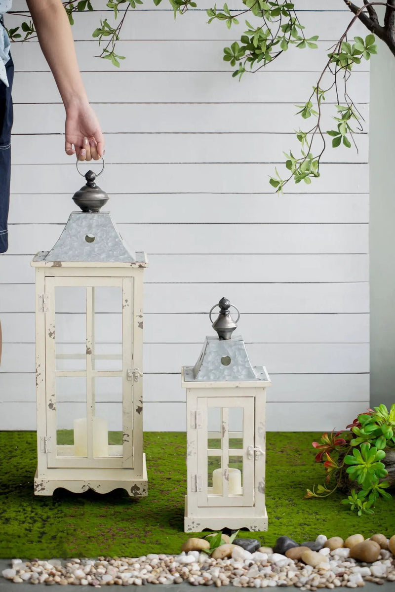 Wooden Candle Lantern Decorative, Hurricane Lantern Holder Decor For Indoor Outdoor, Home Garden - Ivory by HouseOfZazla