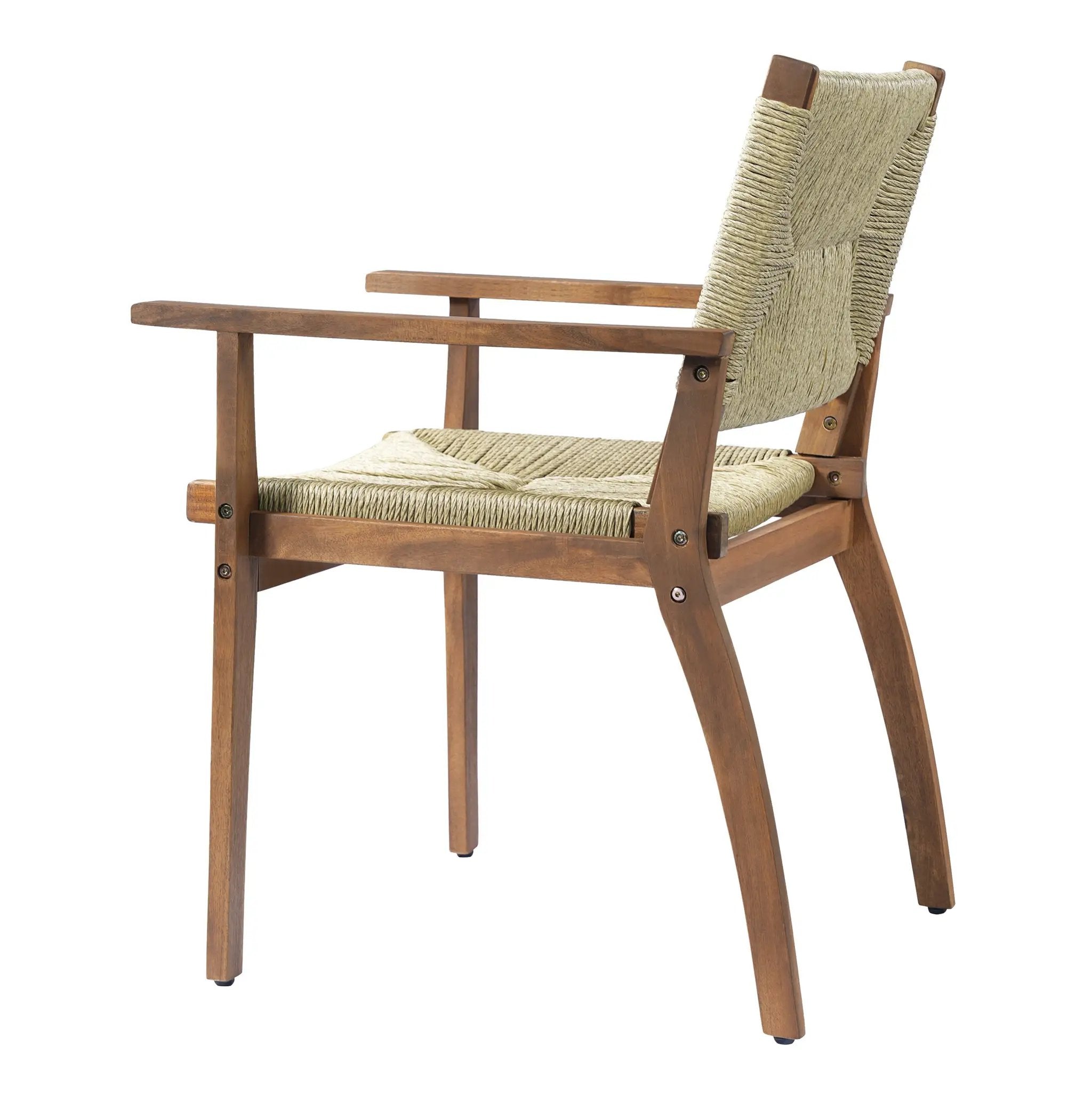 5-Piece Outdoor Dining Set: Teak Finish Round Acacia Wood Table & 4 Wicker Armchairs by HouseOfZazla