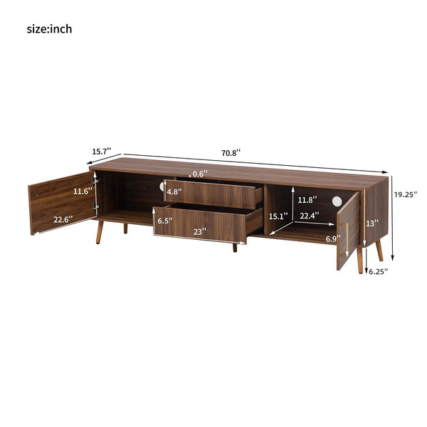 TV Stand With 2 Drawers For TVs Up To 80" - Walnut, photo 2 of 4