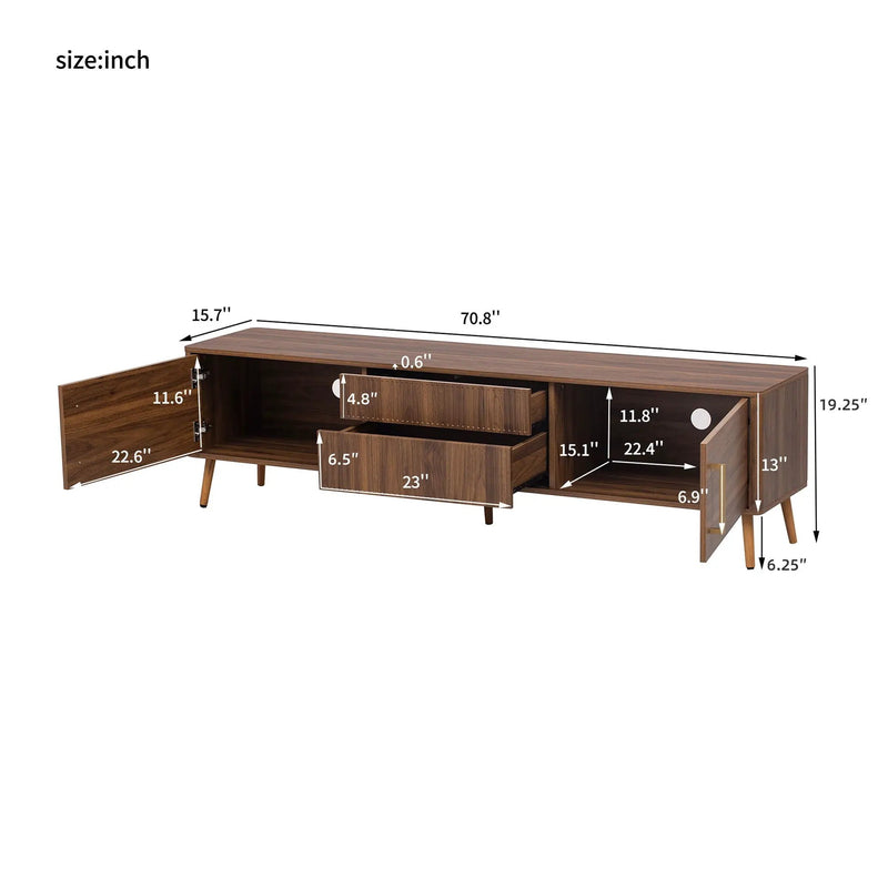 TV Stand With 2 Drawers For TVs Up To 80" - Walnut by HouseOfZazla