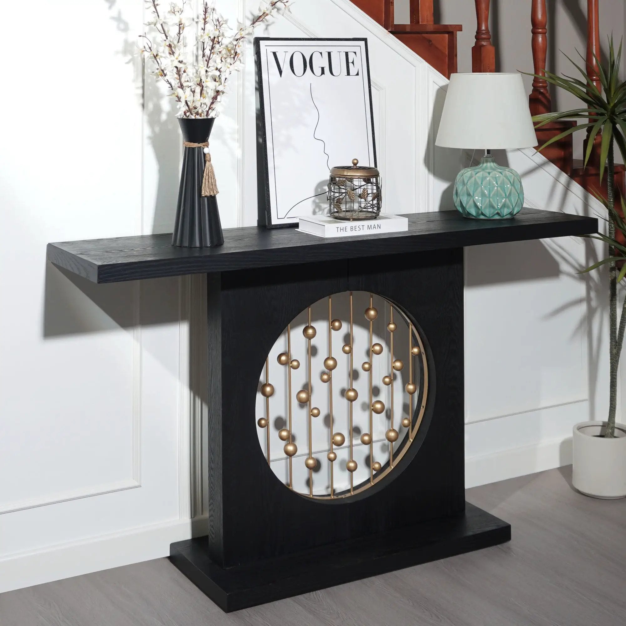 Console Table With Circular Art Decor For Living Room - Multi by Unique Piece Furniture