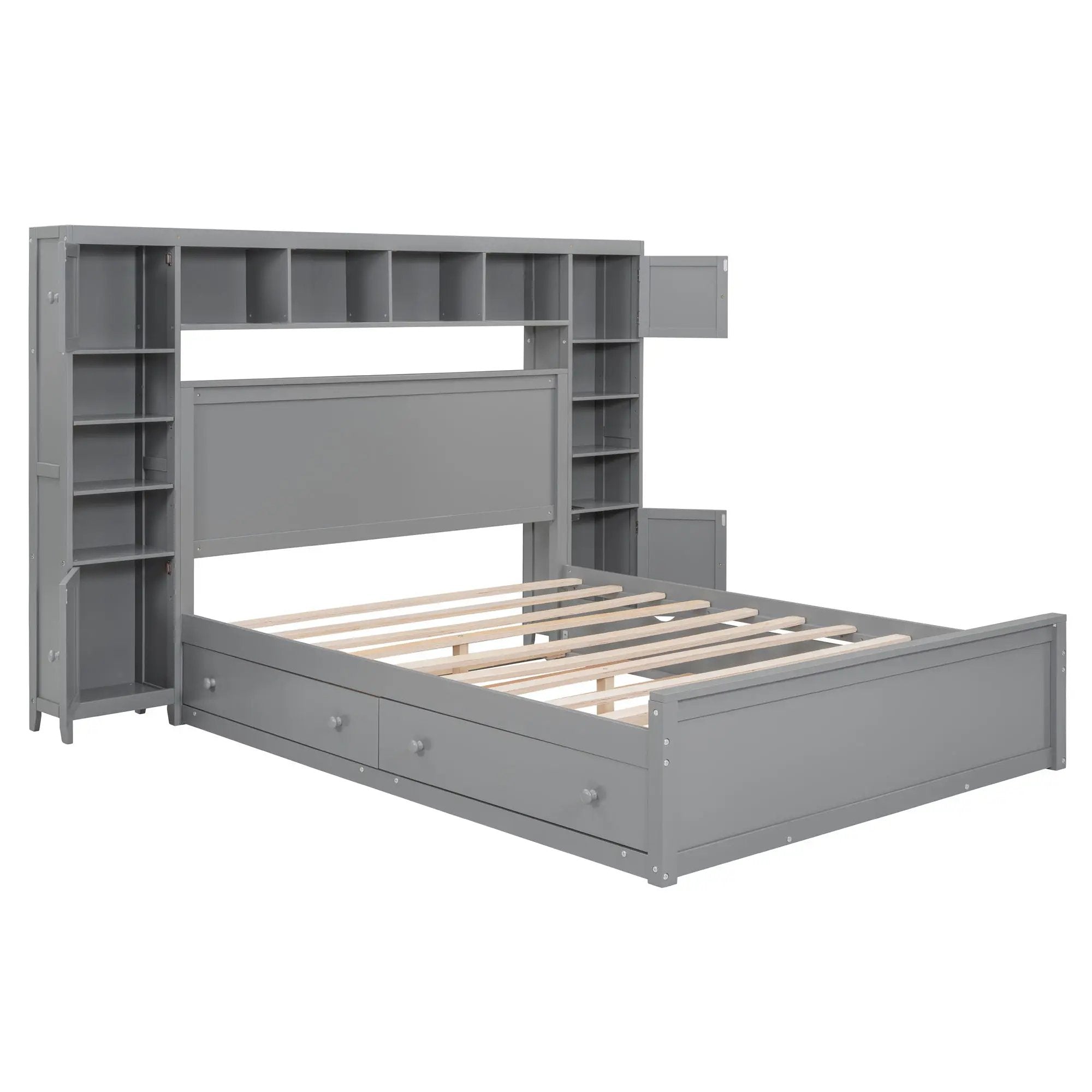 Bed With All In One Cabinet, Shelf And Sockets, Twin Long Trundle by HouseOfZazla