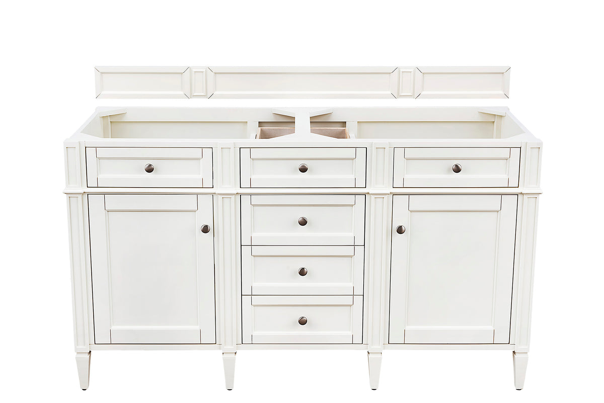 James Martin Brittany 60" Double Bathroom Vanity, Bright White, cabinet without a countertop