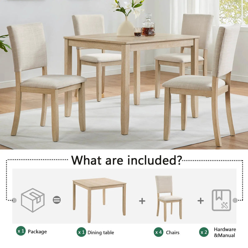 Modern 5-Piece Wooden Dining Table Set for 4 People in Light Oak by HouseOfZazla