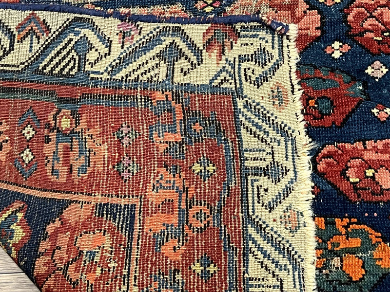 Antique Seychour Rug 4x7, Collectible Kuba Caucasian Carpet, Wool Handmade, Red Navy Blue Cream, Repeated Allover Motif, Early 20th Century by Jewel Rugs