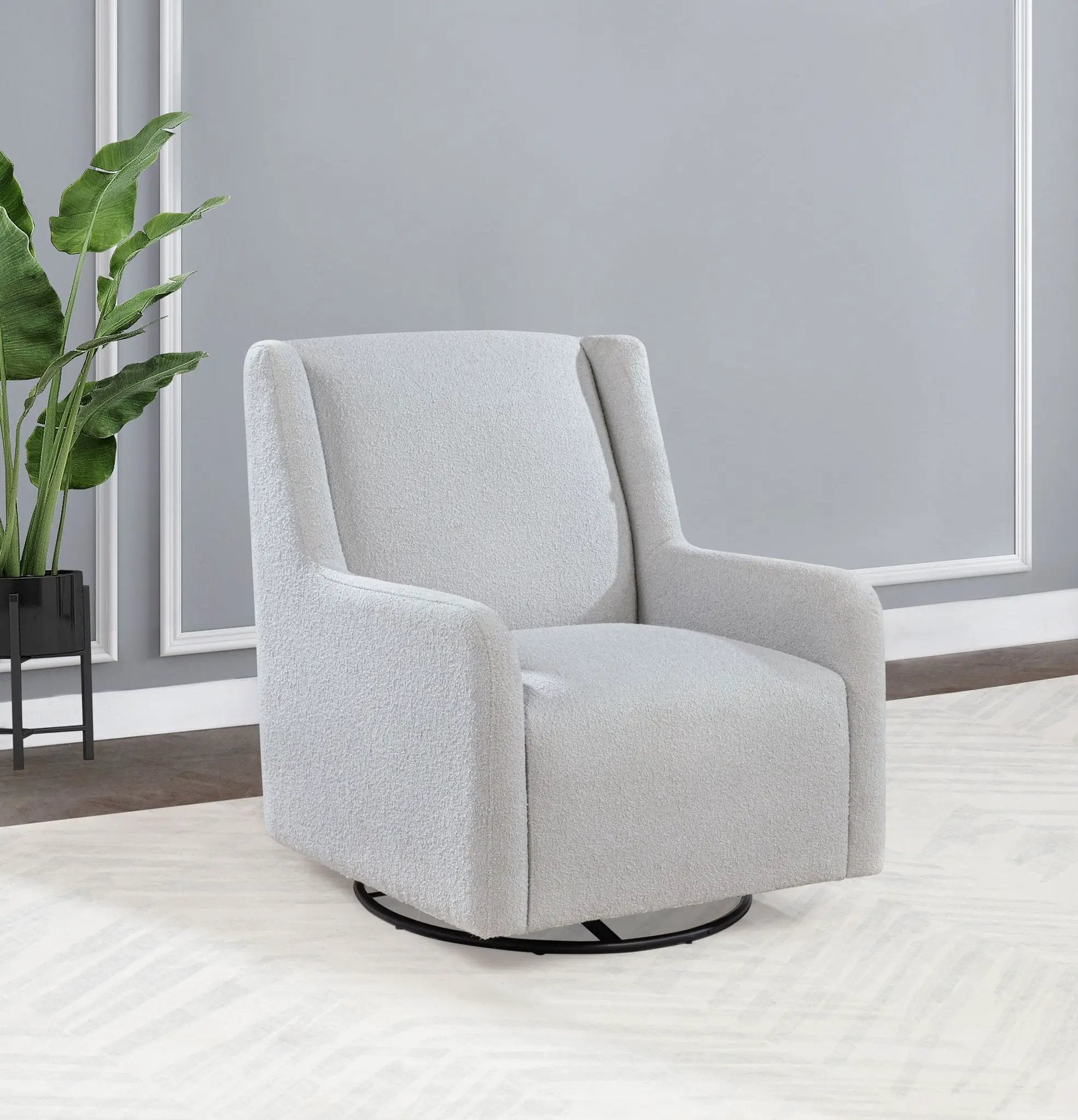 Serra Boucle Upholstered Swivel Glider Dove Grey by Unique Piece Furniture