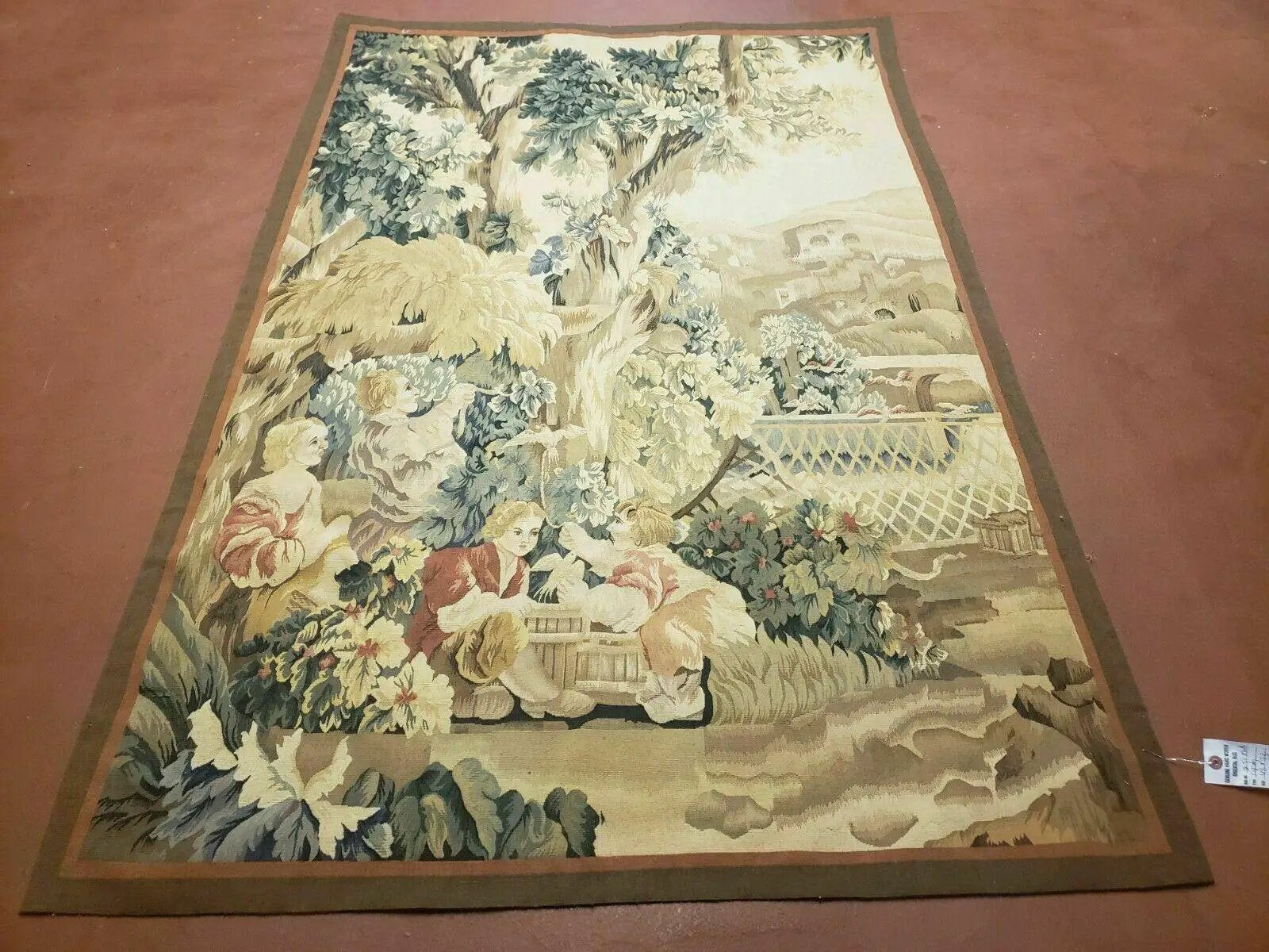 4' X 6' Tapestry French Design Handmade Aubusson Weave Nature One Of A Kind by Jewel Rugs