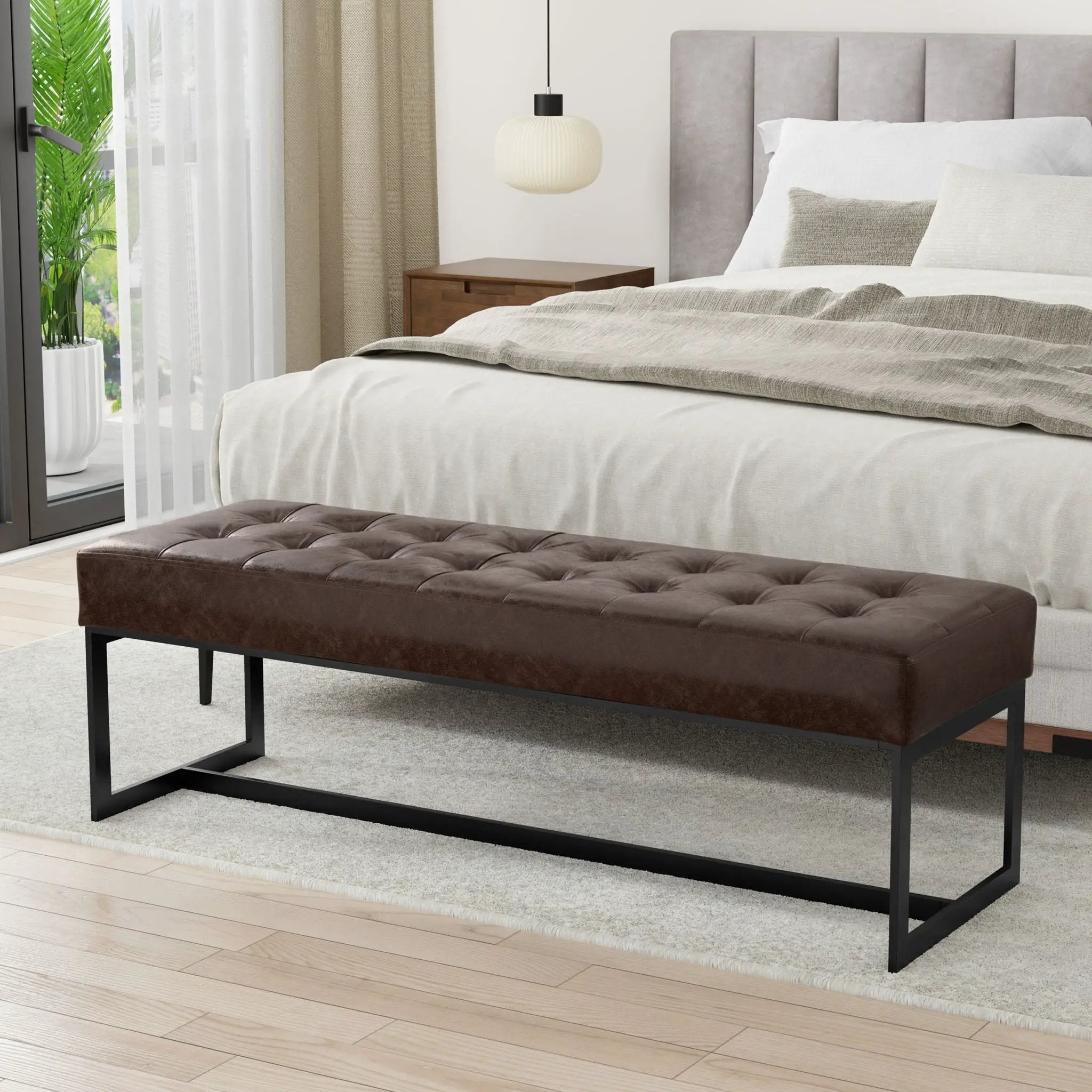 Penelope - Ottoman Bench With Genuine Leather Upholstery - Brown by HouseOfZazla