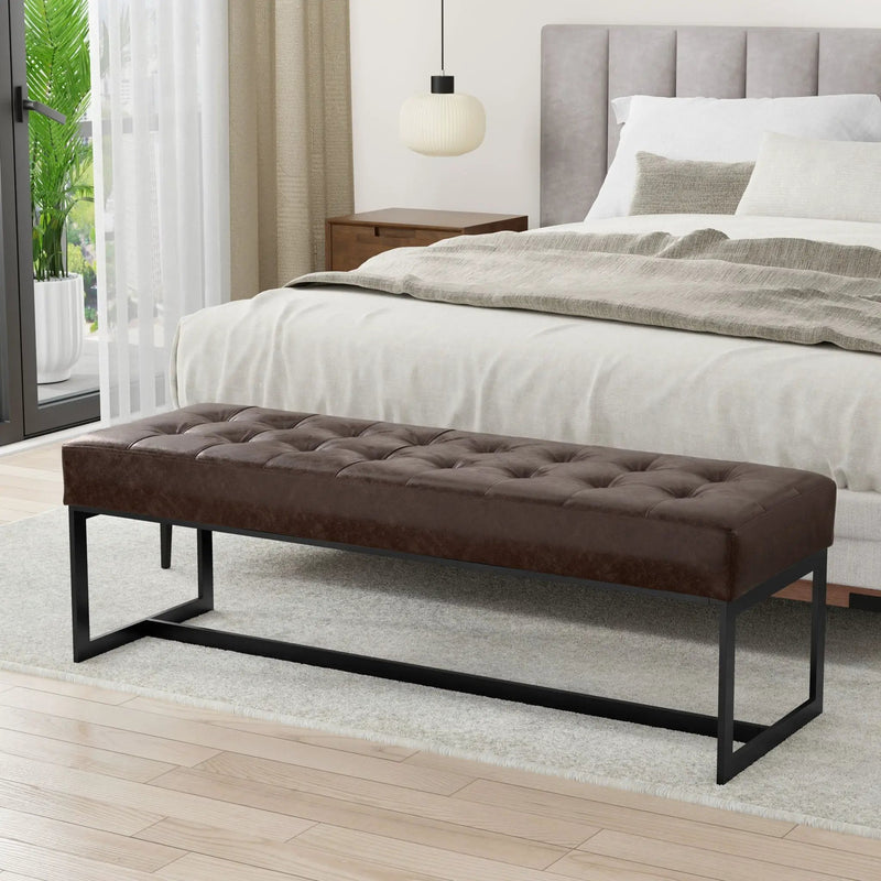 Penelope - Ottoman Bench With Genuine Leather Upholstery - Brown by HouseOfZazla