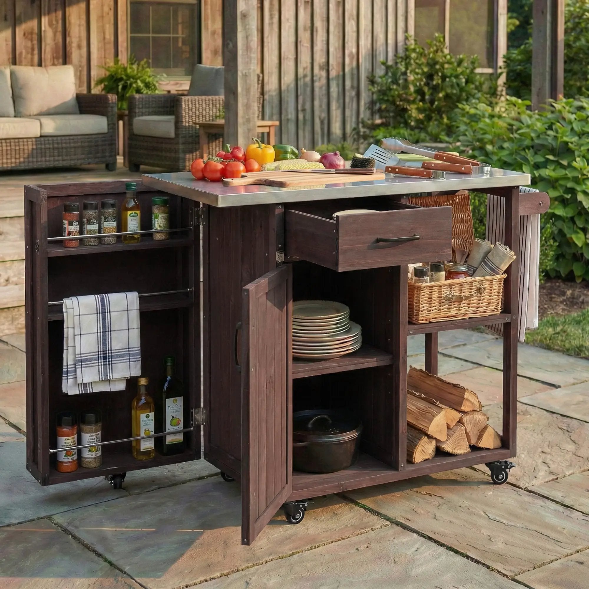 Outdoor Kitchen Island Fir Wood Prep Station by HouseOfZazla