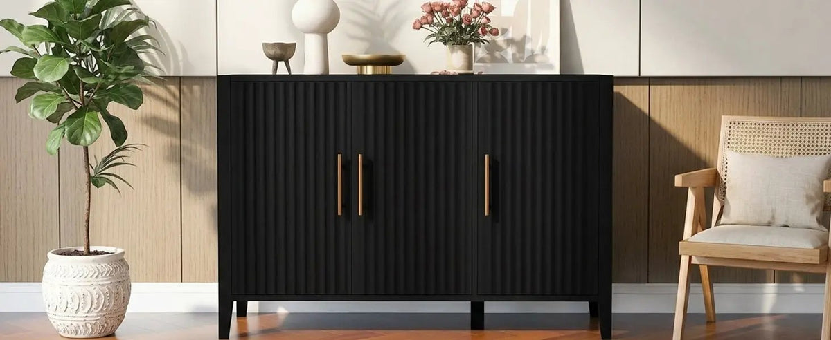 U-Style Wavy 3-Door Sideboard with Solid Pine Legs by HouseOfZazla