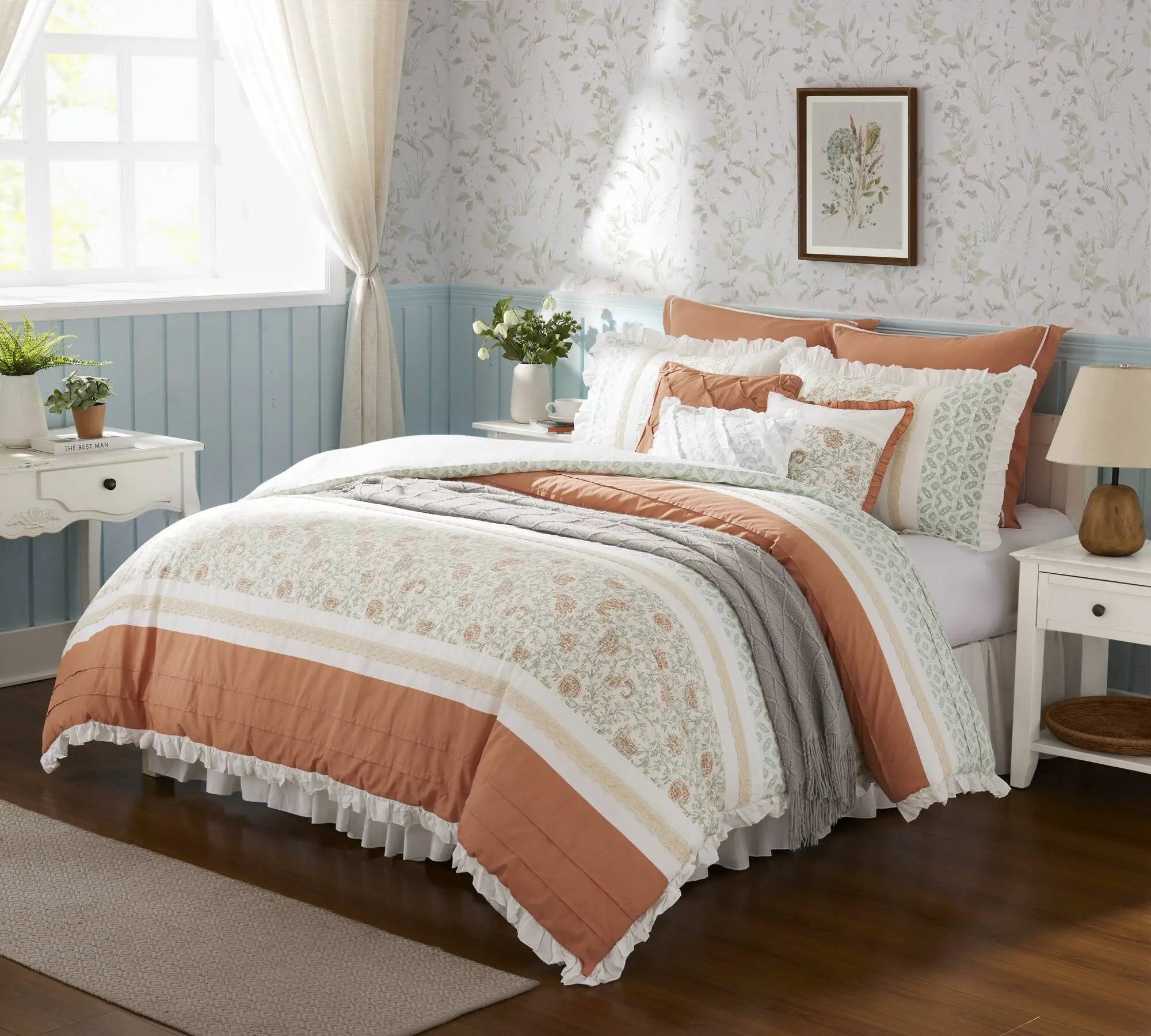 9 Piece Cotton Percale Comforter Set Coral Queen by HouseOfZazla