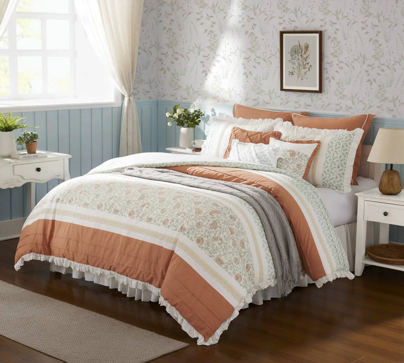 9 Piece Cotton Percale Comforter Set Coral Queen by HouseOfZazla