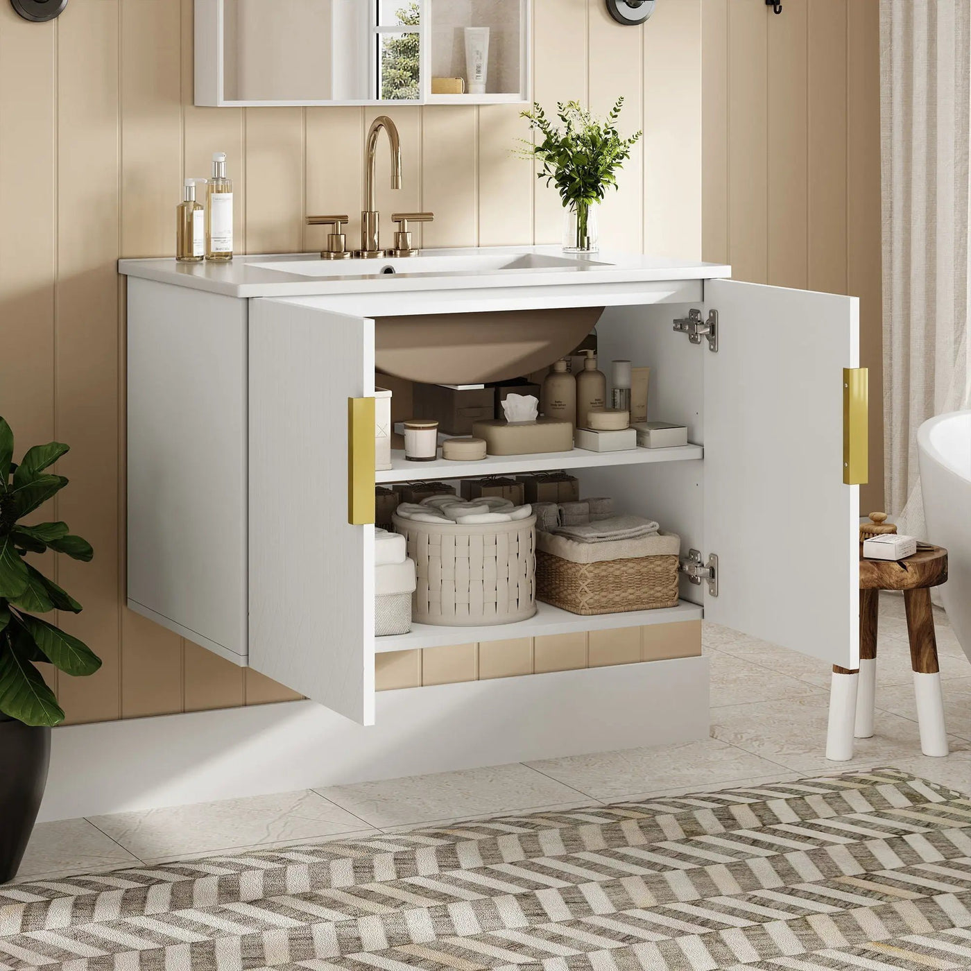 Bathroom Vanity With Sink, Rectangular Storage Cabinet With 2 Soft Closing Doors by HouseOfZazla