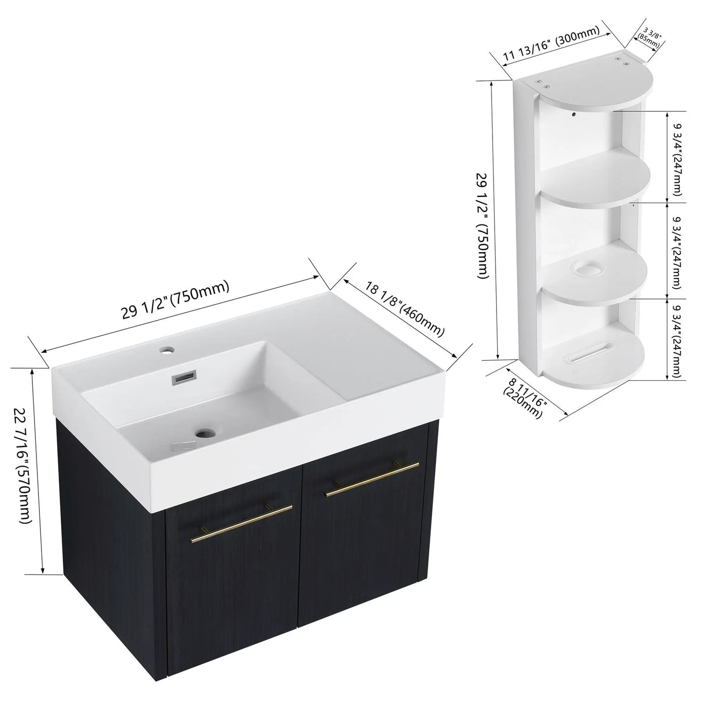 Modern Wall Mounted Bathroom Vanity With Resin Sink and Storage Rack by HouseOfZazla
