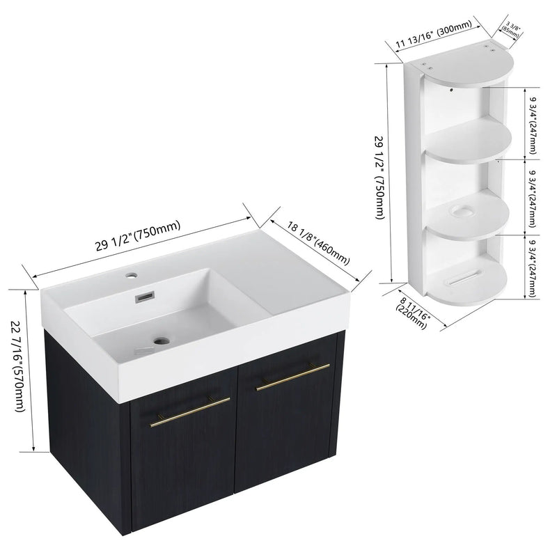 Modern Wall Mounted Bathroom Vanity With Resin Sink And Storage Rack by Unique Piece Furniture