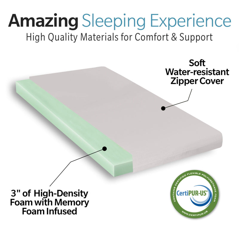Memory Foam Camping Mattress With Water Resistant Zipper Cover - Gray by HouseOfZazla