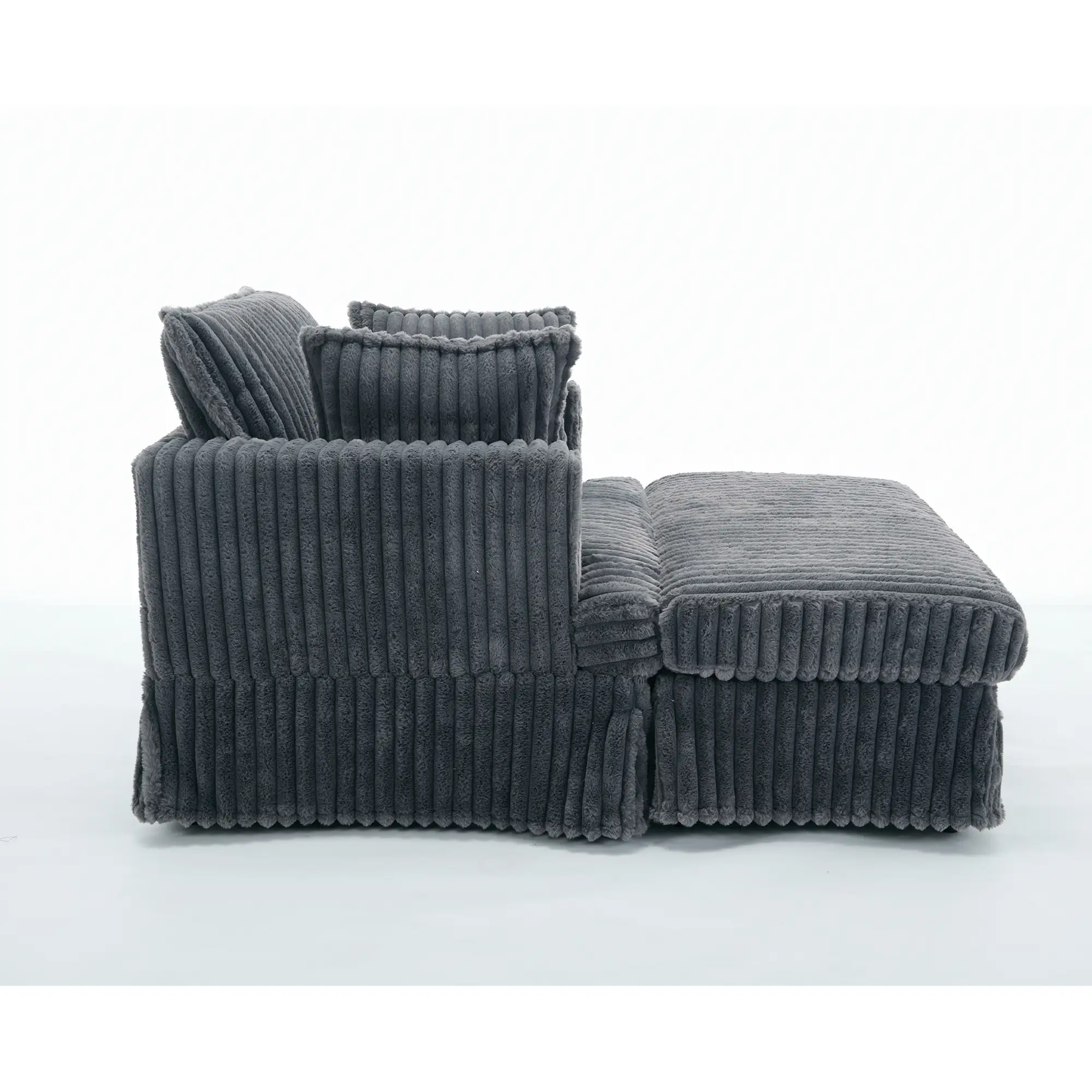 Oversized Corduroy Chaise Lounge with Ottoman in Dark Gray by HouseOfZazla