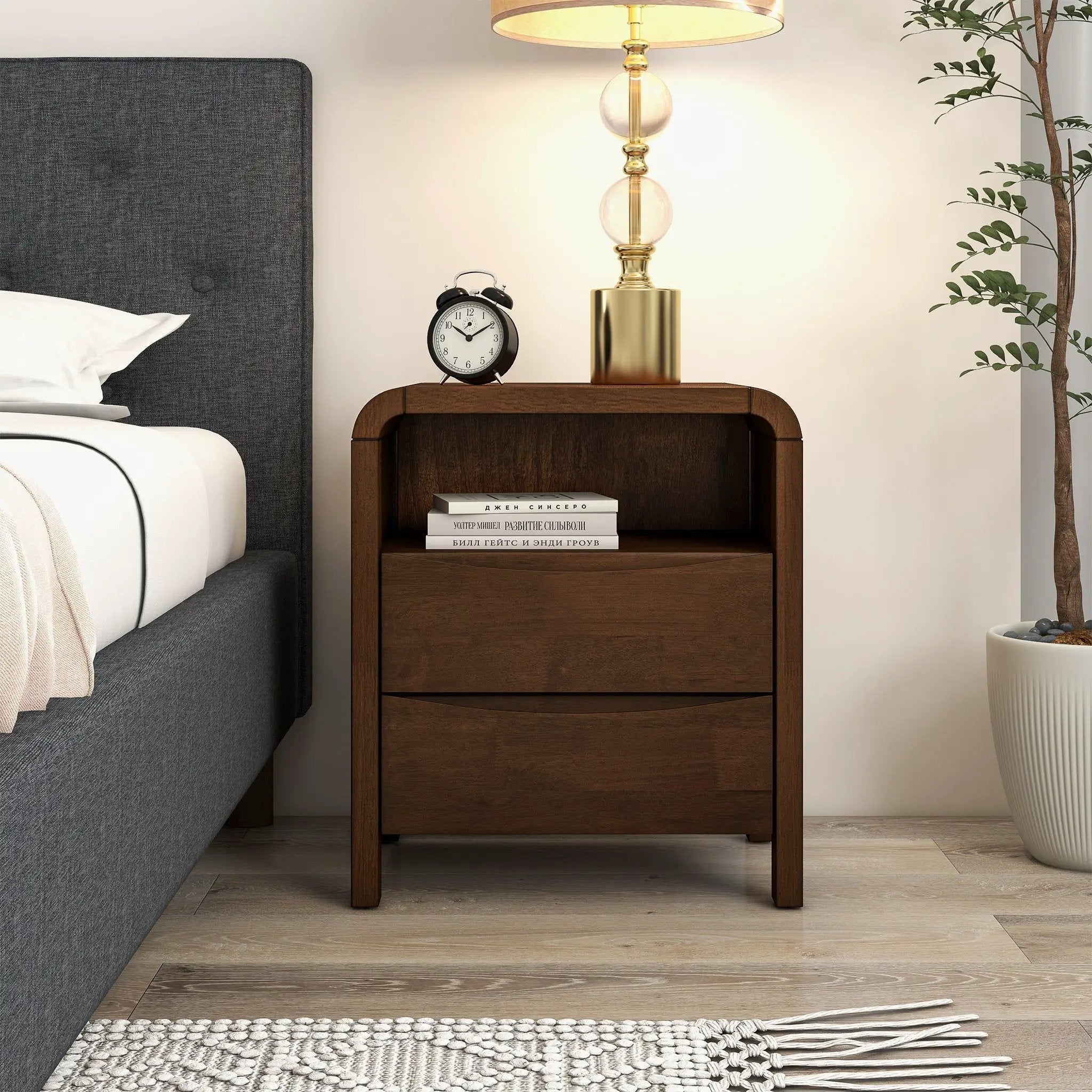 Lionel - Nightstand 2 Drawer - Brown by HouseOfZazla